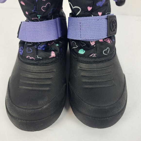 Northside Frosty Polar Boots Toddler Black Purple Hearts 3M Thinsulate Size 10 - Picture 6 of 11